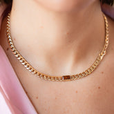 product_details::Identity Chain Chrysoberyl Necklace 001 on model.