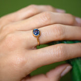 product_details::Geyser Blue Sapphire Ring 002 on model.