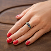 product_details::Delphinium Ring on model.