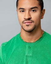 Solid Mixed Karat Link Necklace on male model.