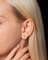 White Diamond Cluster Stud Earrings on model.