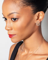 Right White Diamond Cycle of Rebirth Earring Single worn on left ear on model.
