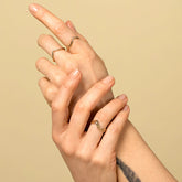 product_details::Gold Single Stone High Peak Bands on model.