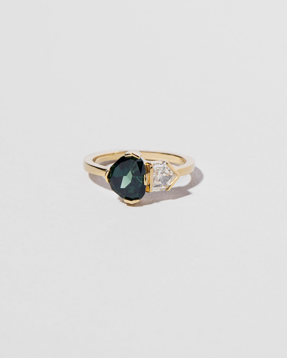 Teal Sapphire & Diamond Ring front facing