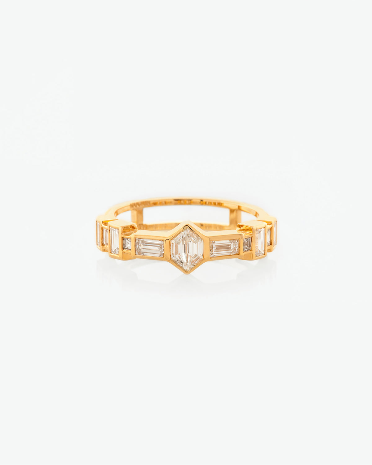 Trapezoid & Baguette Cut Diamond Line Cluster Ring front view