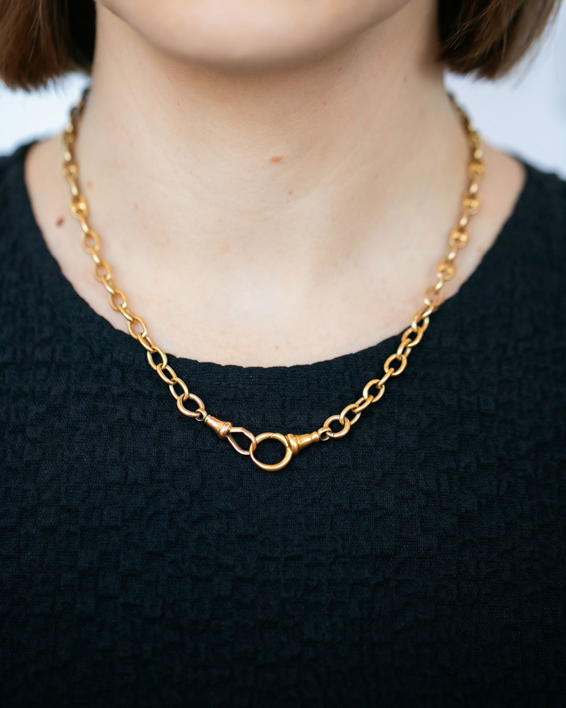 Vintage Mixed Link Chain Necklace on model.