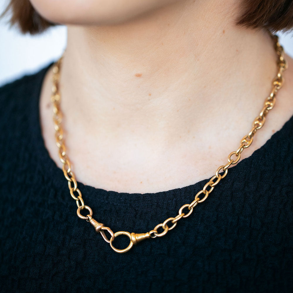 product_details::Vintage Mixed Link Chain Necklace on model.