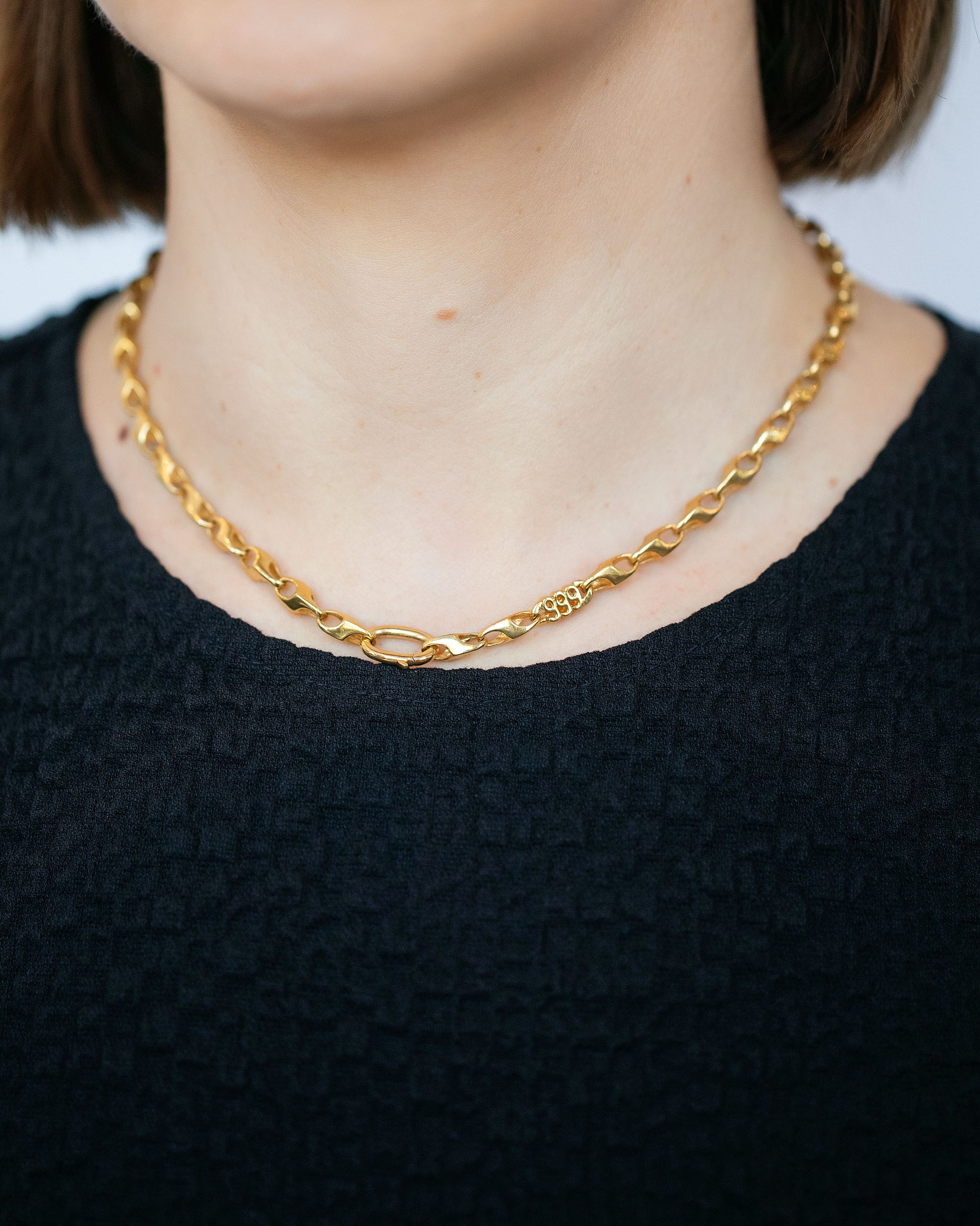 Vintage Triple Nine Chain Necklace on model.