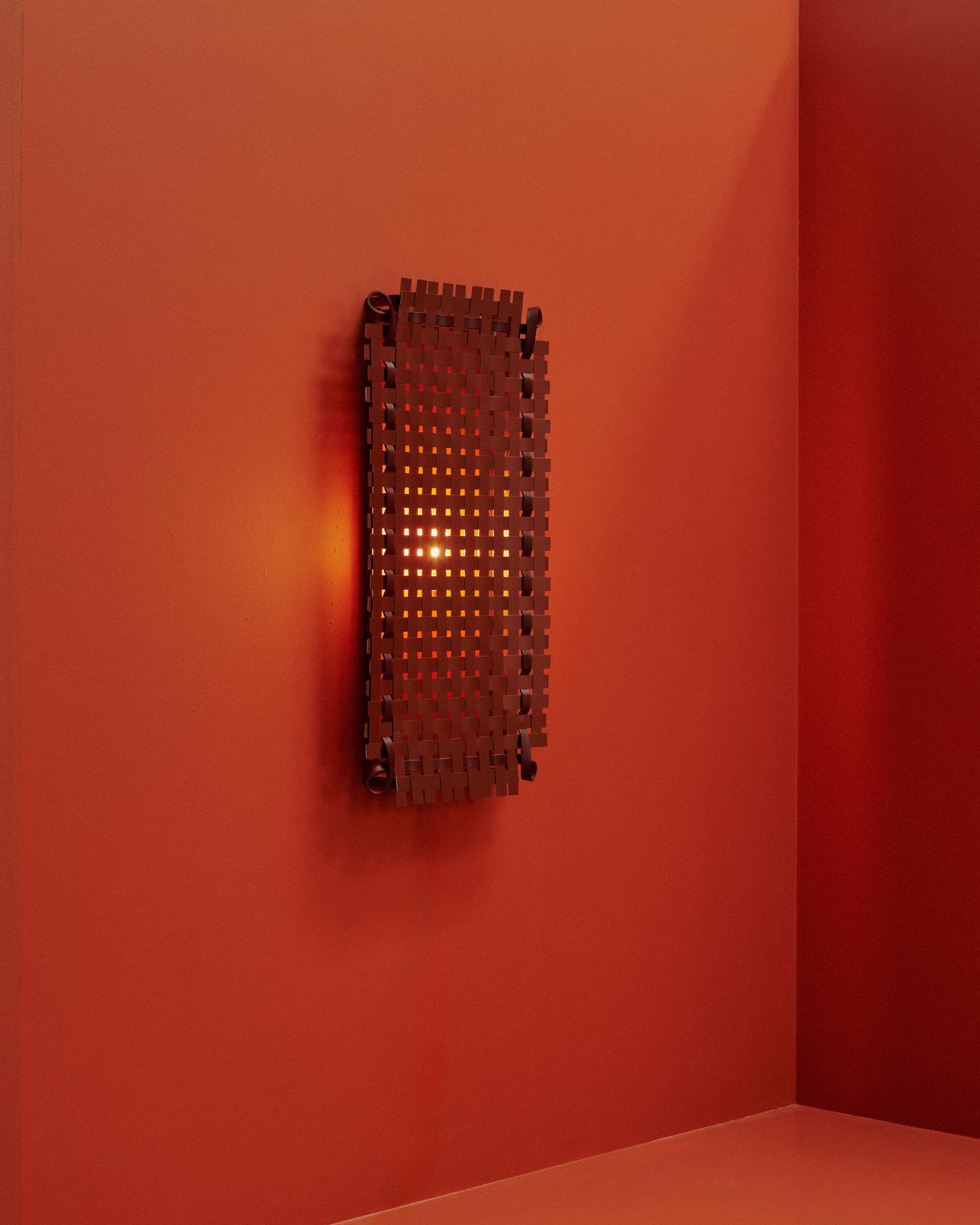 Styled image white lit of the Bower Studios Woven Mirror II.