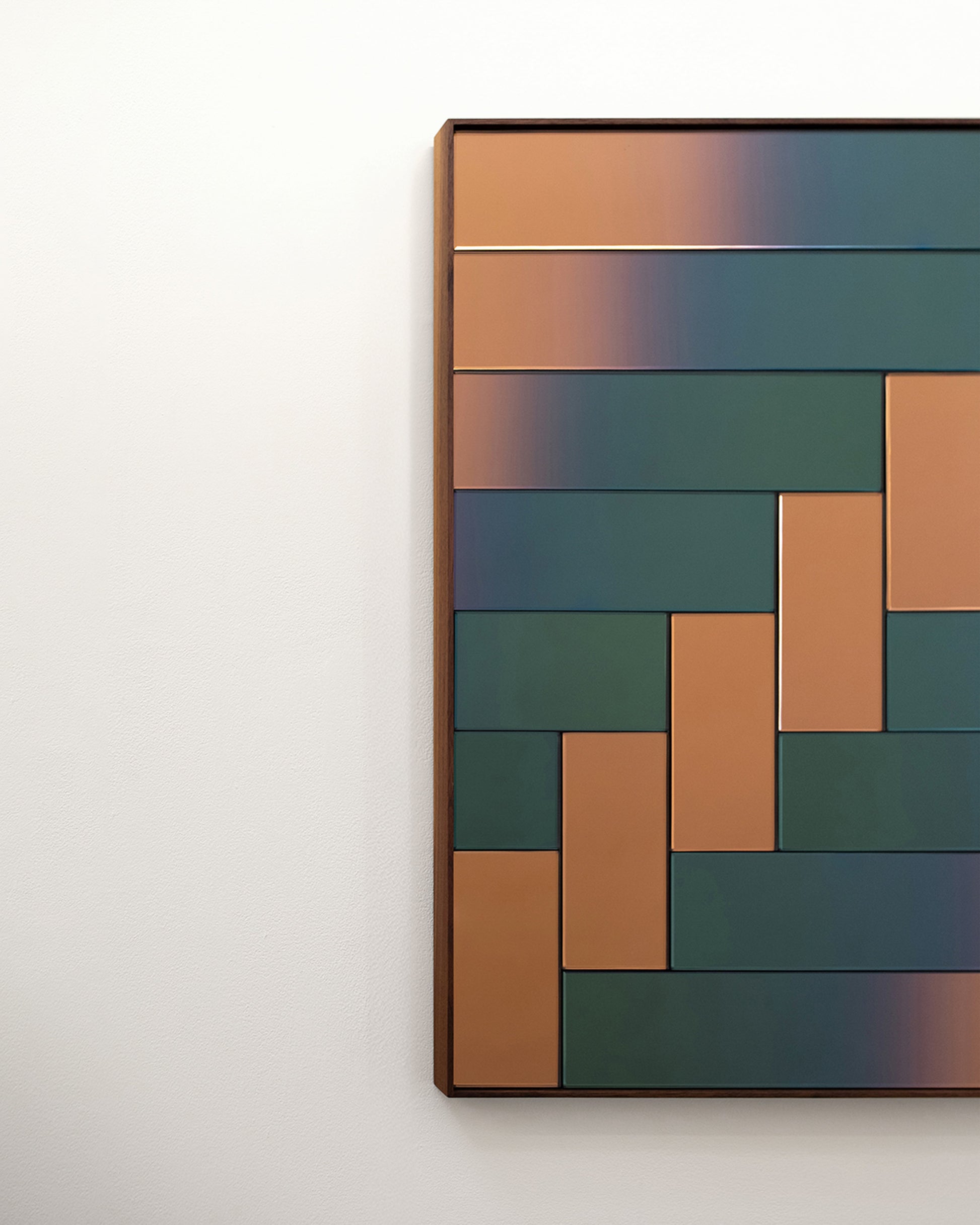 Closeup details of the Bower Studios Lattice Mirror 3 on light color background.