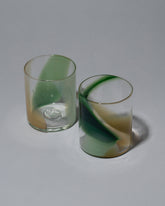 Group photo of Bow Glassworks Seaside Splash Cups on light color background.