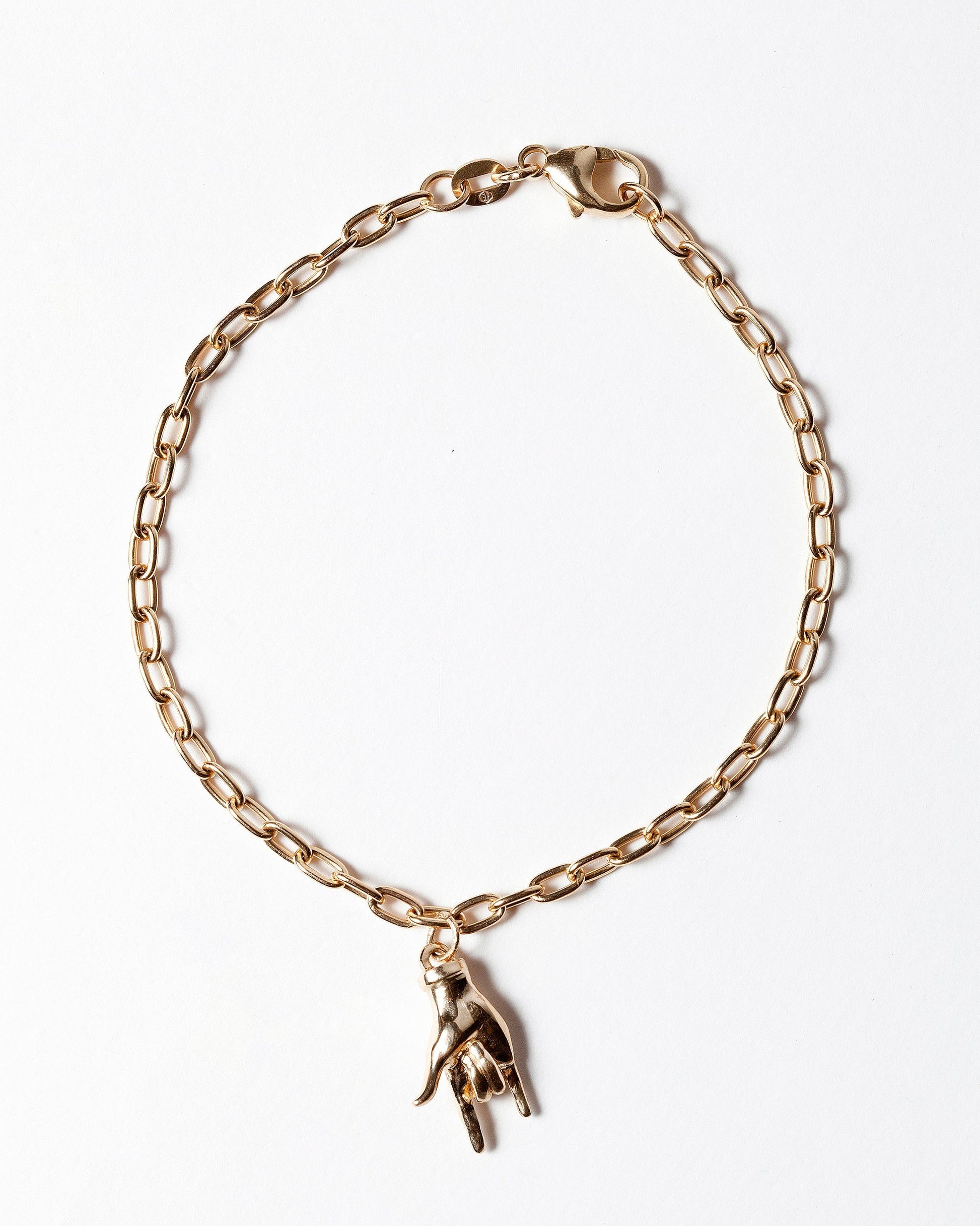 I Love You Sign Language Charm and Bracelet Short Loop Chain on light color background.