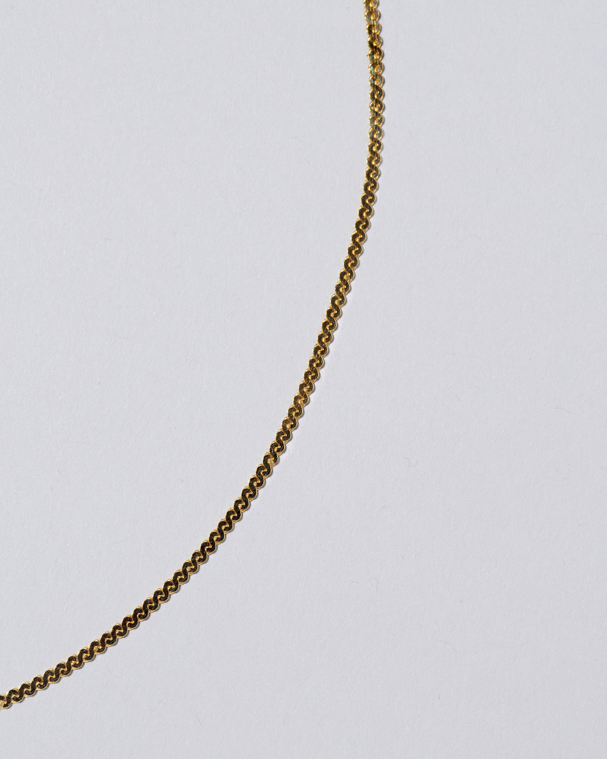Closeup detail of the Yellow Gold Serpentina Chain Necklace on light color background.