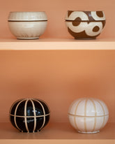 Styled image featuring Jeremy Ayers White Web, Circles, Black Web and White Combed Salt Boxs.