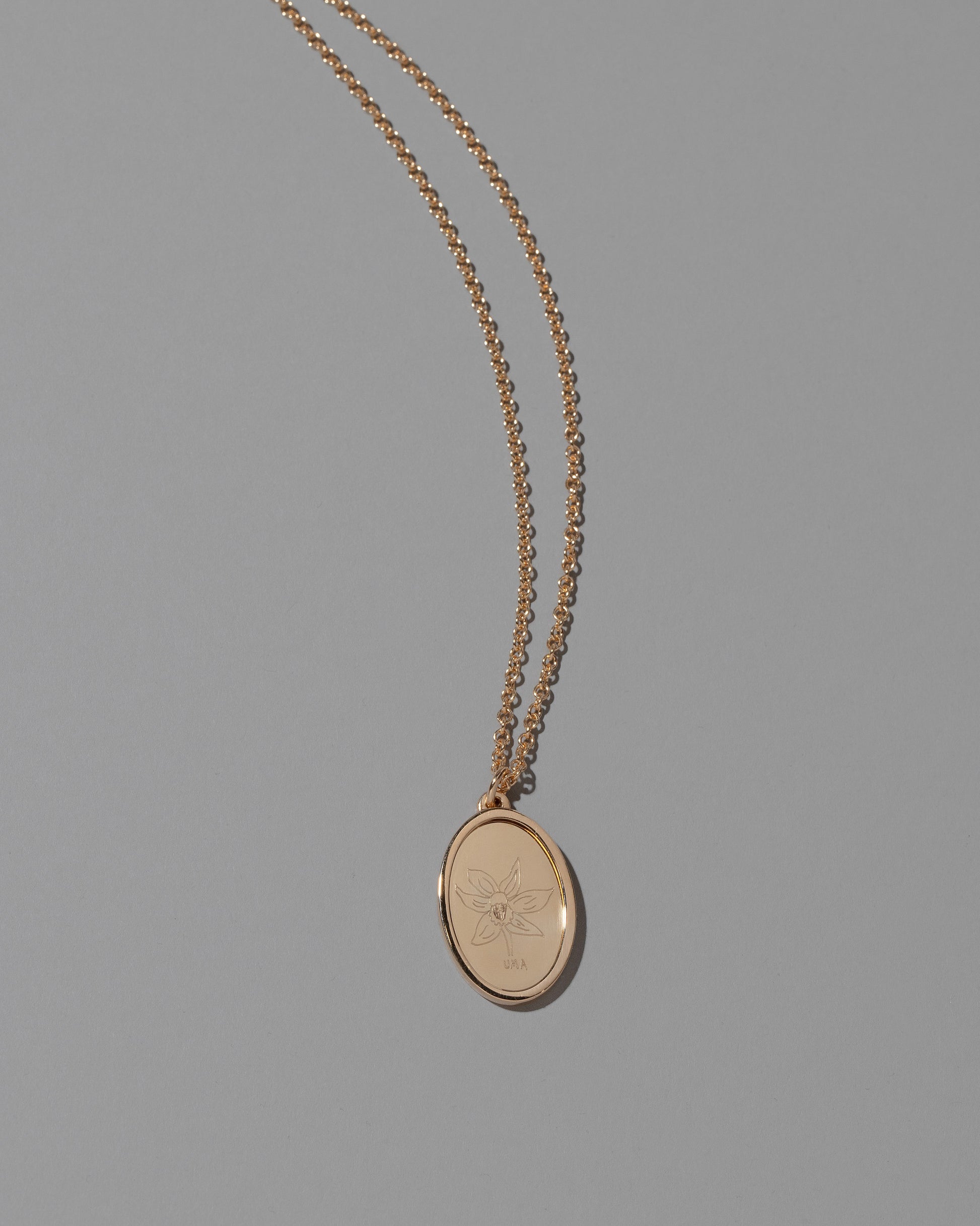 Finished Large Oval Memento Necklace on light color background.