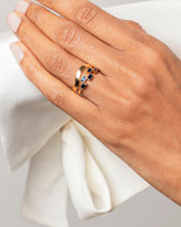 Sapphire Brick Ring on model.