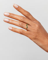 Emerald Baguette Bridge Band on model.