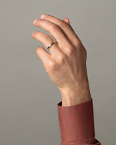 Gold 4mm Etched Lines Band on model.