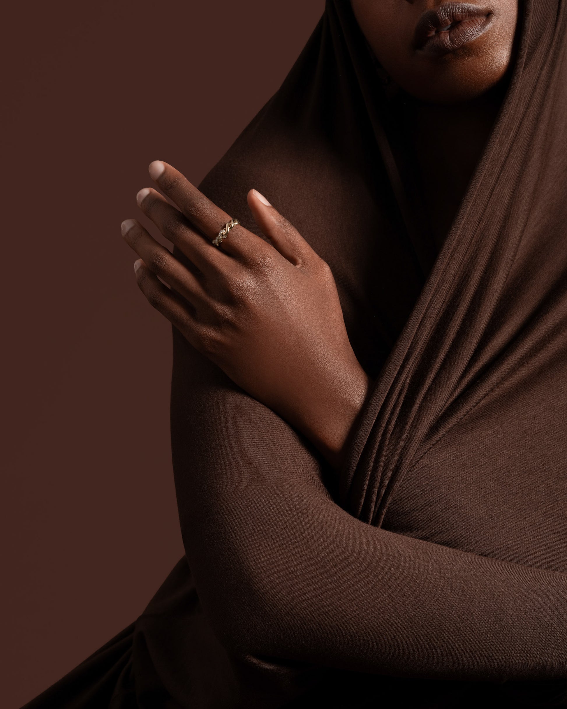 Gold Pavé Twist Band on model.