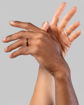 Gold 3mm Enamel Band in Moonbeam Moonbeam and Gold 3mm Enamel Band in Ink on models.