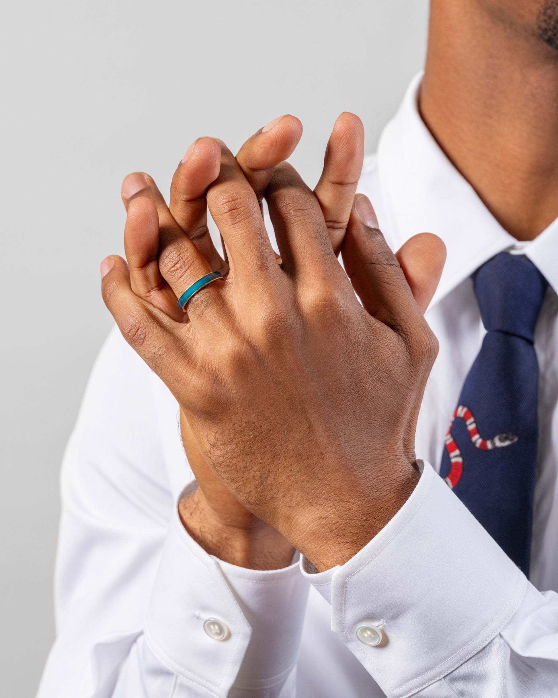 Gold 4mm Enamel Band in Veridian on male model.