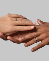 Gold 6mm Etched Lines Bands on models.