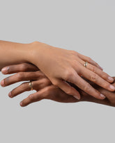 Gold 5mm Knife Edge Bands on models.