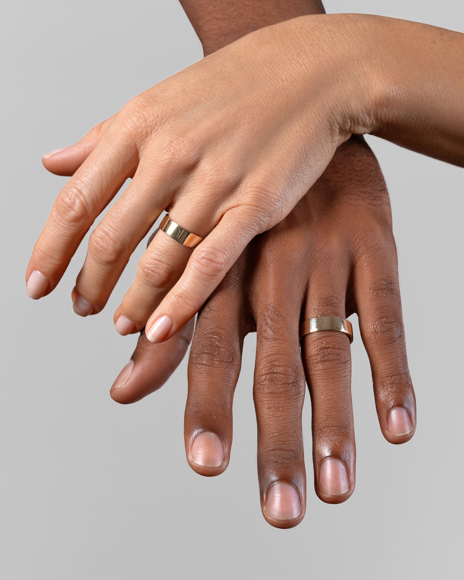 Gold 6mm Square Wire Bands on models.