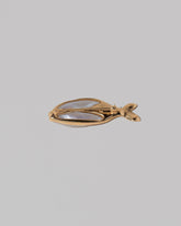 View from the back of the Frank Fish Brooch on light color background.