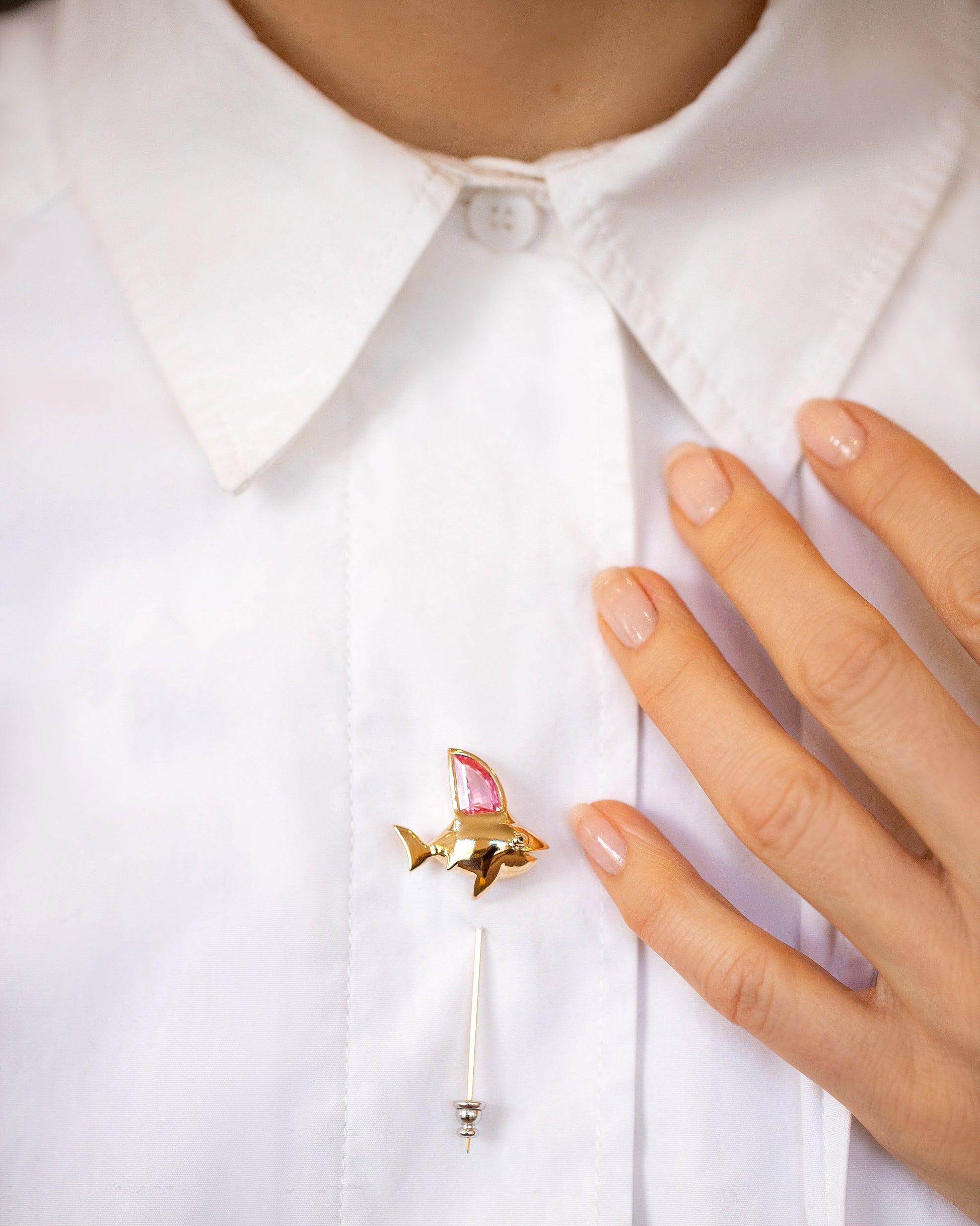 Simon Shark Pin on model.