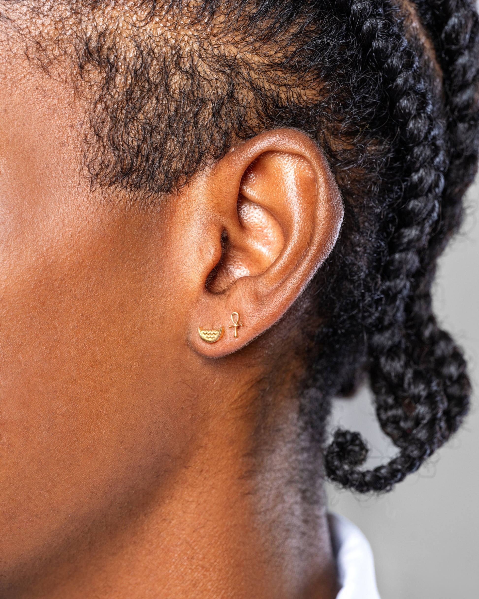 Ankh Stud Earring Single on male model.
