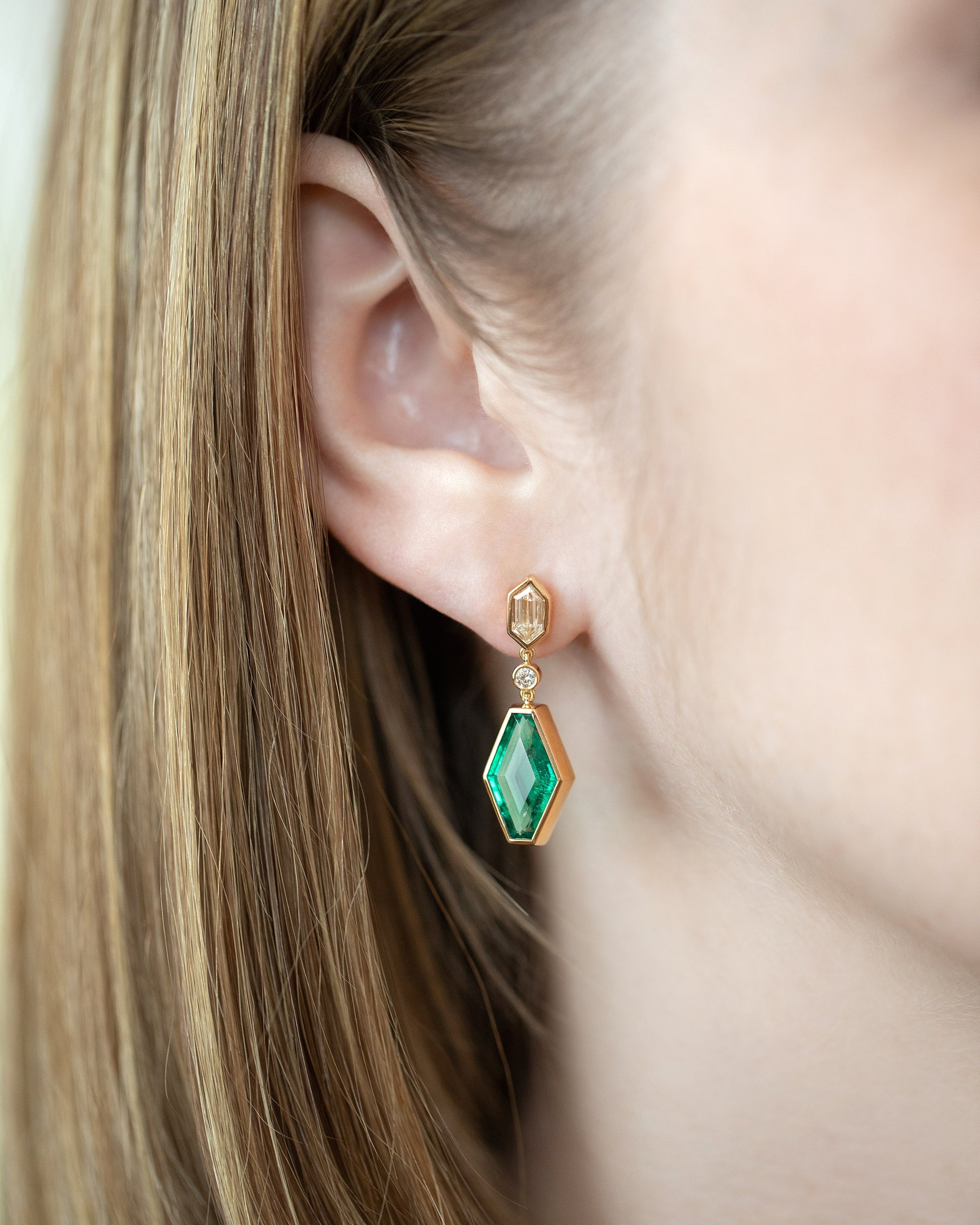 Trillium Earrings on model.