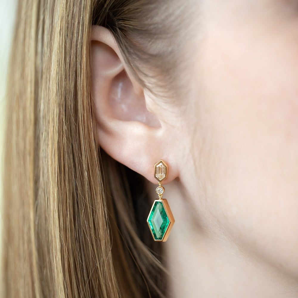 product_details::Trillium Earrings on model.