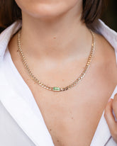 Identity Chain Bicolor Garnet Necklace 001 on model.