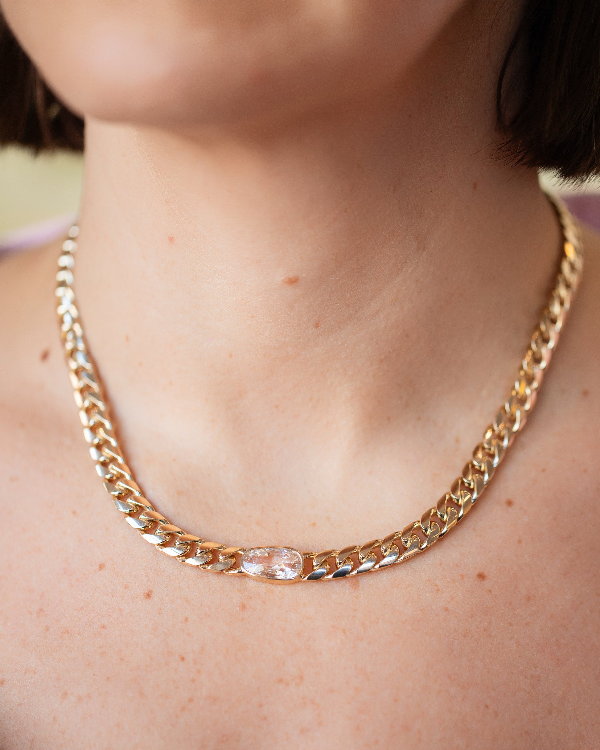 Identity Chain Diamond Necklace 001 on model.