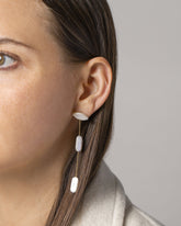 Candy Bar Pearl Drop Earrings on model.