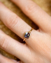 Gusher Blue Sapphire Ring 022 on model.