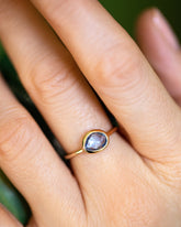 Gusher Blue Sapphire Ring 023 on model.