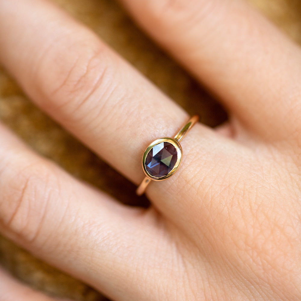 product_details::Gusher Blue Sapphire Ring 022 on model.