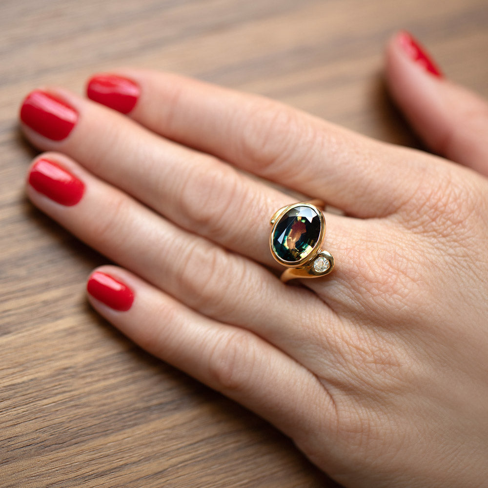 product_details::Anemone Ring on model.