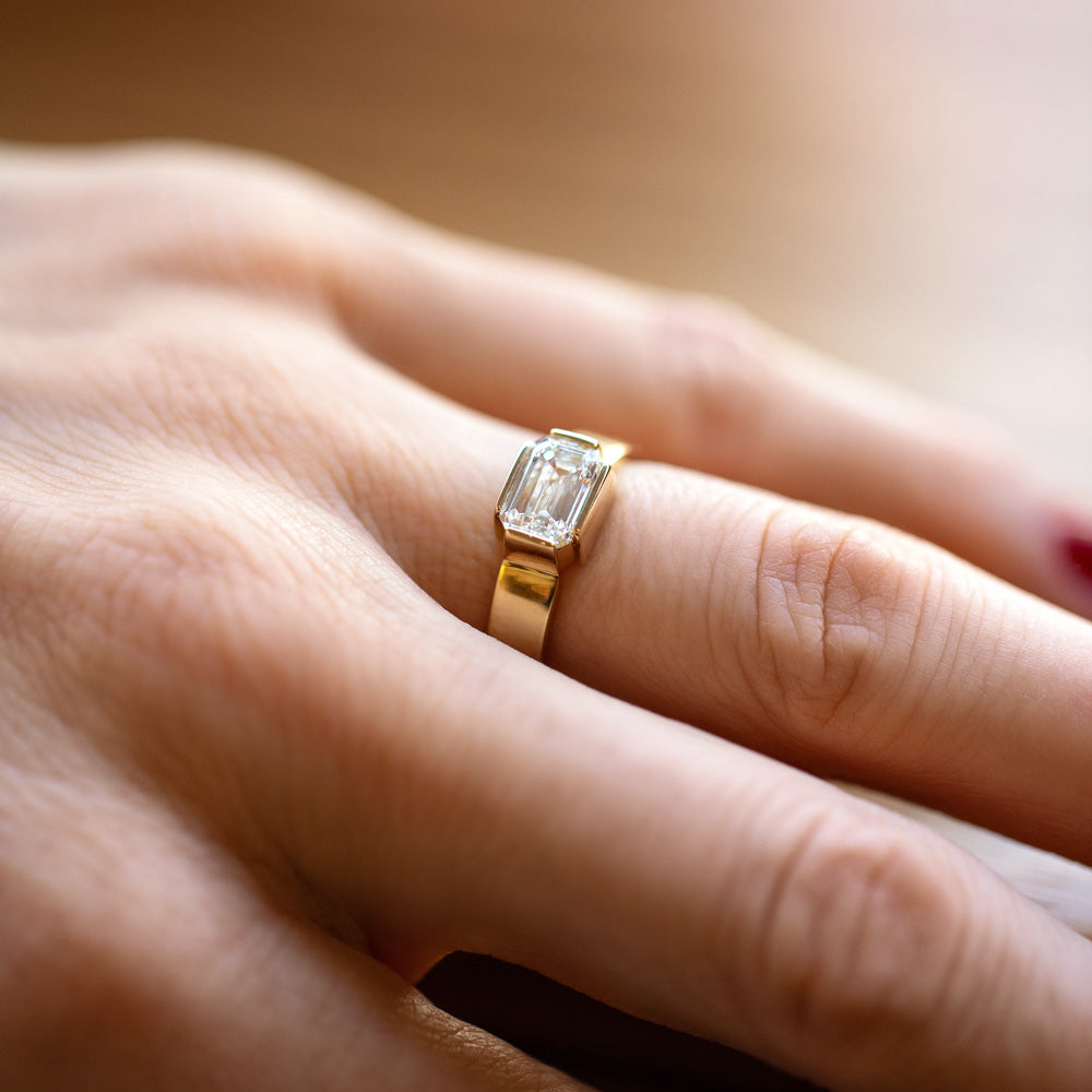 product_details::Diamond Fold Ring on model.