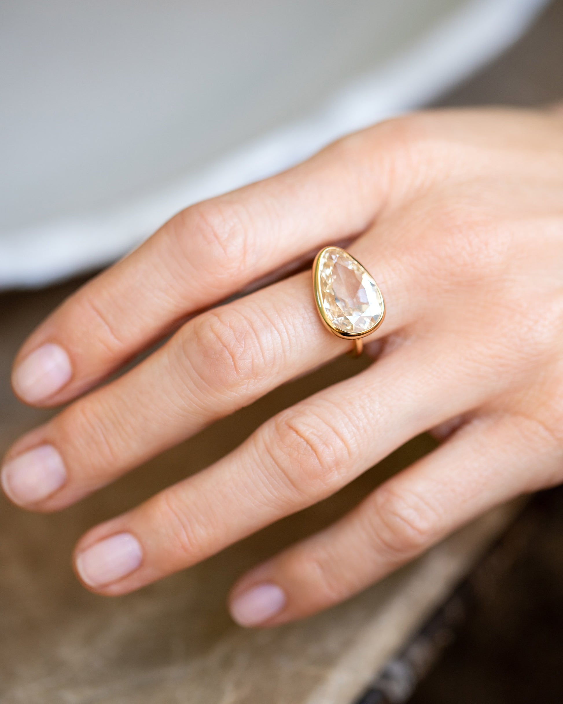 Gusher Diamond Ring 009 on model.