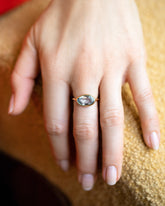 Gusher Blue Sapphire Ring 039 on model.