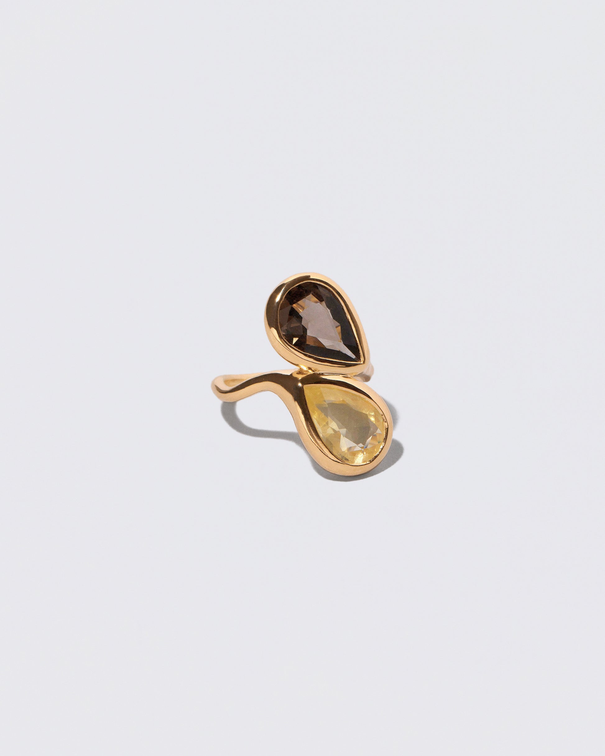 View from the side of the Illusion of Opposites Ring on light color background.