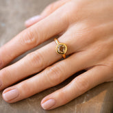 product_details::Brown Diamond Poise Ring on model.