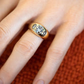 product_details::Champagne Diamond Saturn Ring on model.