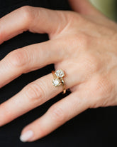 Champagne & White Diamond Union Ring on model.