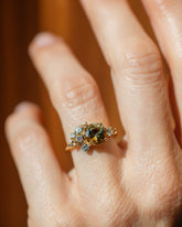 Bicolor Sapphire Vega Ring on model.