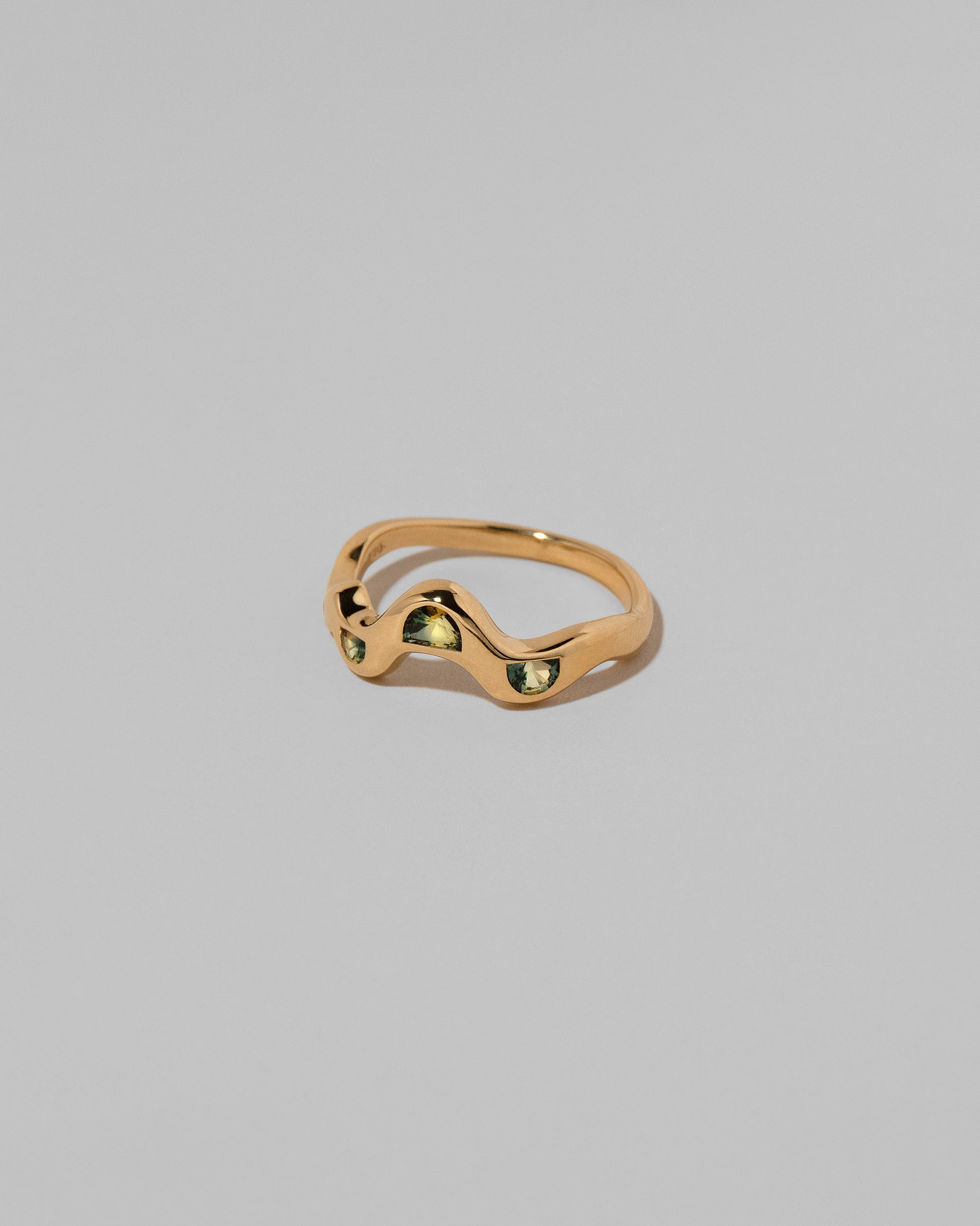 View from the side of the Sapphire Wild Poppies Band on light color background.