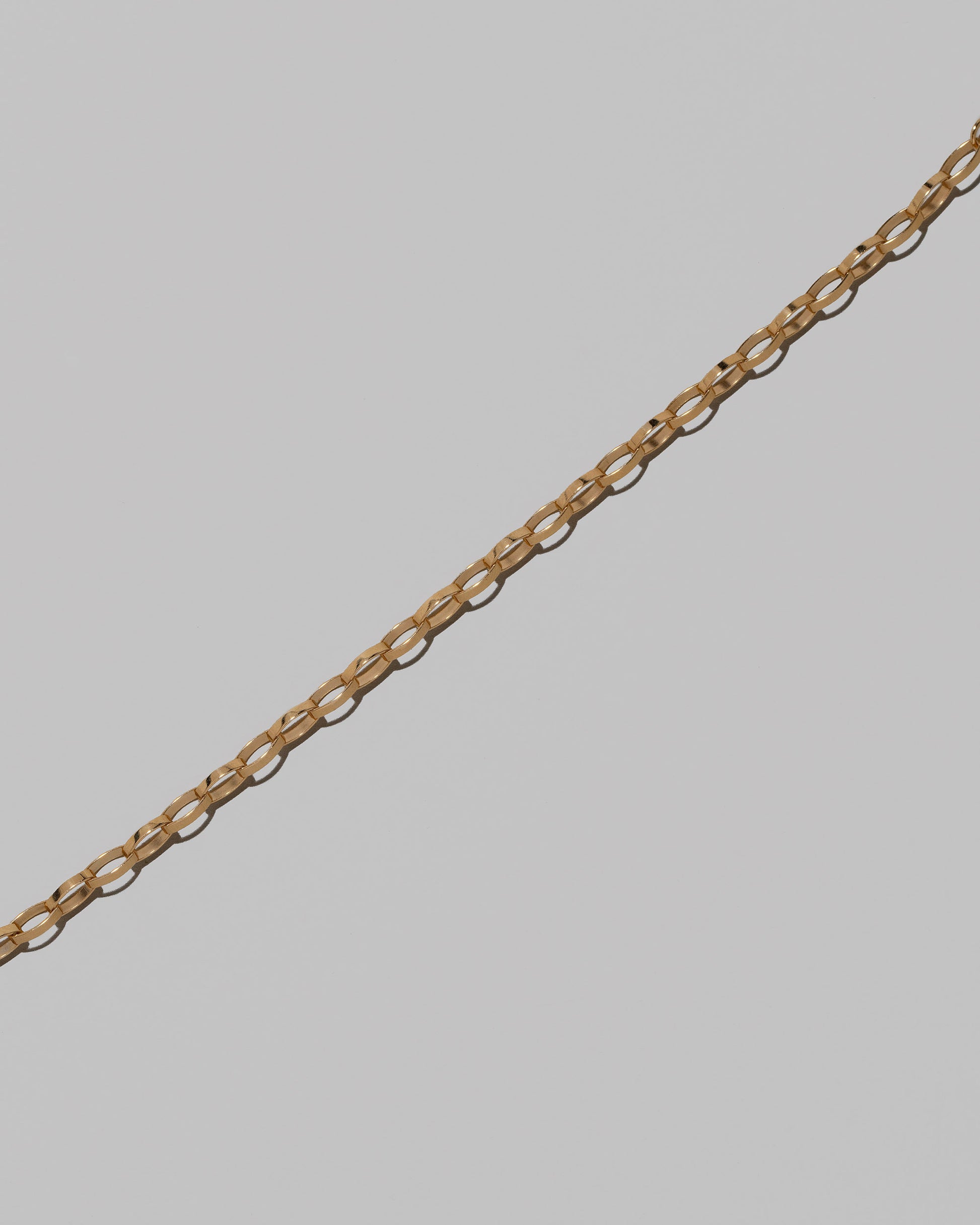 Closeup details of the Flat Oval Link Chain Necklace on light color background. on light color background.